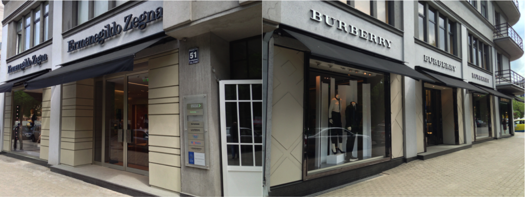 Burberry, Emporio Armani un Ermenegildo Zegna ēkas fasādes vienkāršotā renovācija un telpu vienkāršotā rekonstrukcija Adrese: Elizabetes iela 51, Rīga Pasūtītājs: Apranga SIA Objekta realizācijas gads: 2012